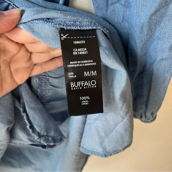 Buffalo David Bitton Blue Chambray Tunic Dress Women’s Size M Long Sleeve - Picture 10 of 10